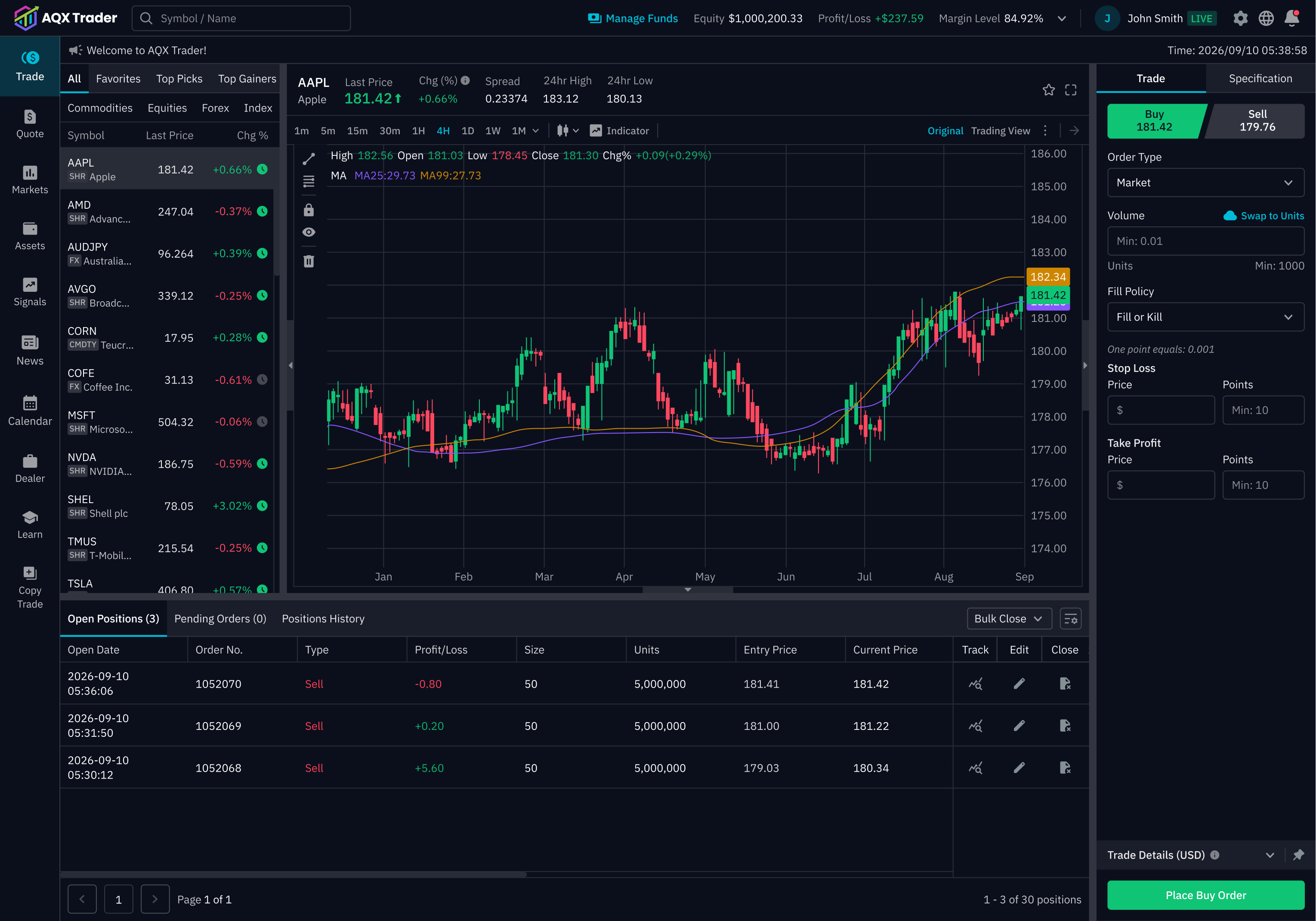 AQX Trader dark mode