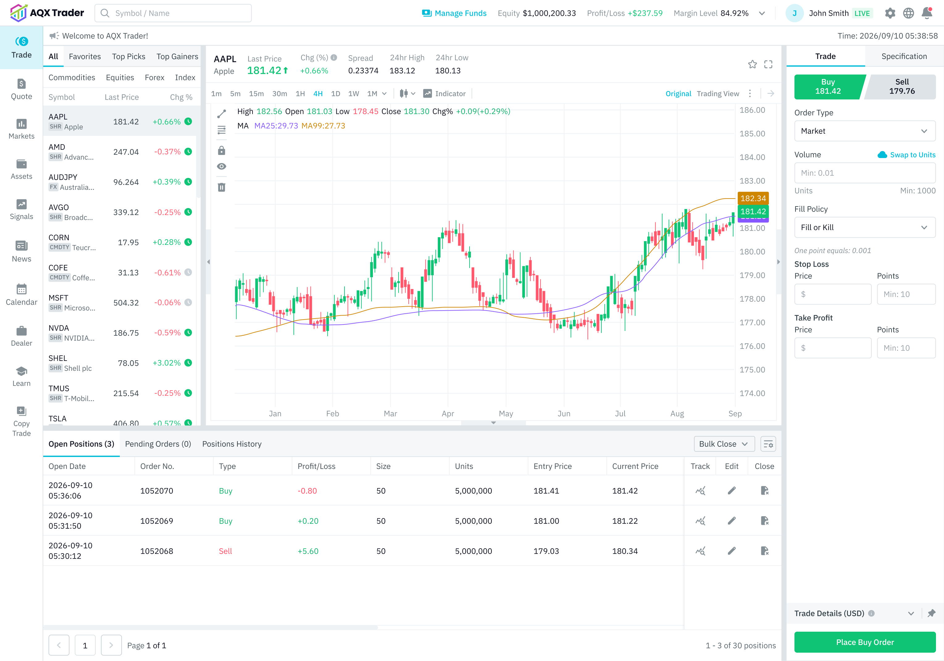 AQX Trader light mode